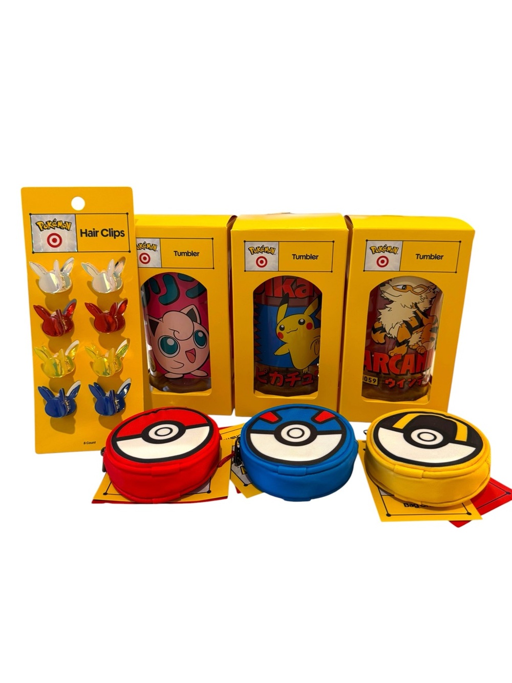 Target Pokémon Collab Lot Pikachu, Jigglypuff & Arcanine, Bag Charms, Hair Clip